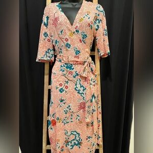 Anthropologie Floral Midi Dress - Pink and Blue